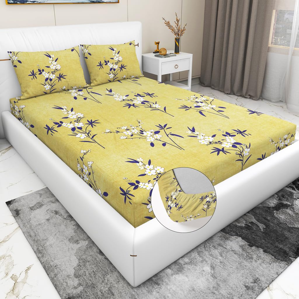 RD TREND Presents Luxurious Glace Cotton Super Soft 210 TC 360° Elastic Fitted Bedsheet Queen Size (78X60X8 Inch) with 2 Pillow Covers, Color-Lemon (B0D6NKQF65) Amazon Price History, Amazon Price Tracker