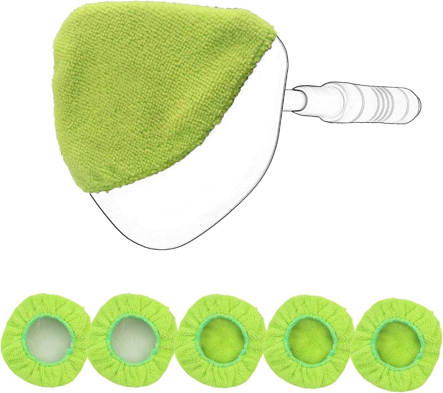 X XINDELL5 Pack Car Care Replaced Microfiber Clothes for Windshield Cleaning Brush Cotton Terry Washable Car Washing Pads - 5 Inch Diameter (Green,Triangle)