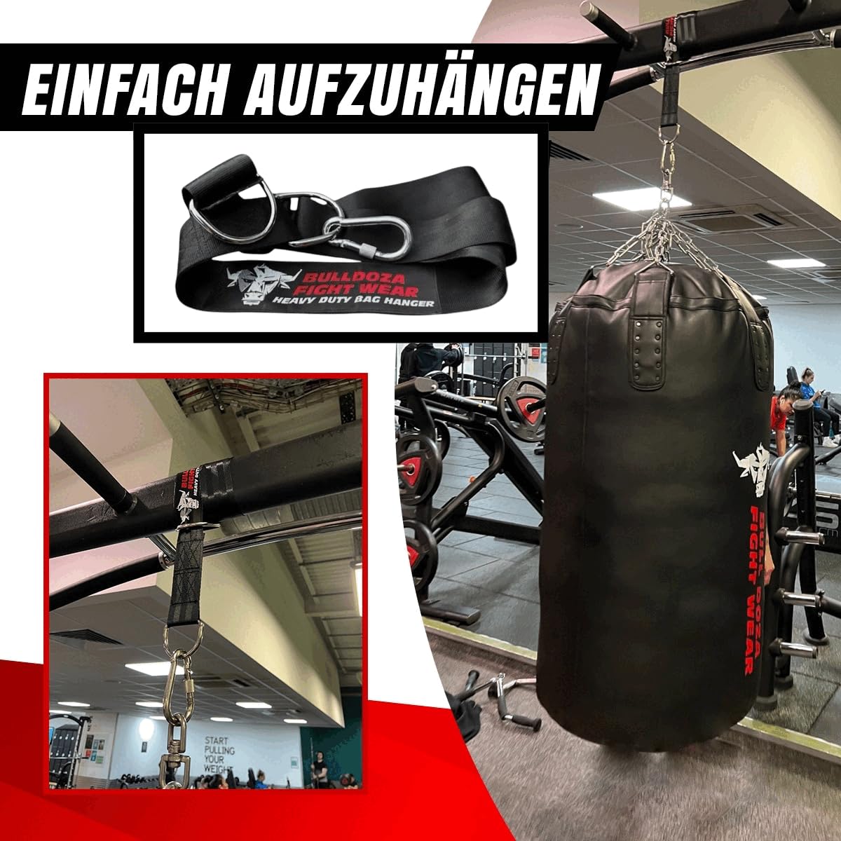 Bull Doza Fight Wear Boxsack Aufhängegurt - geräuschlos, stark, rutschfest - in 3 Größen erhältlich