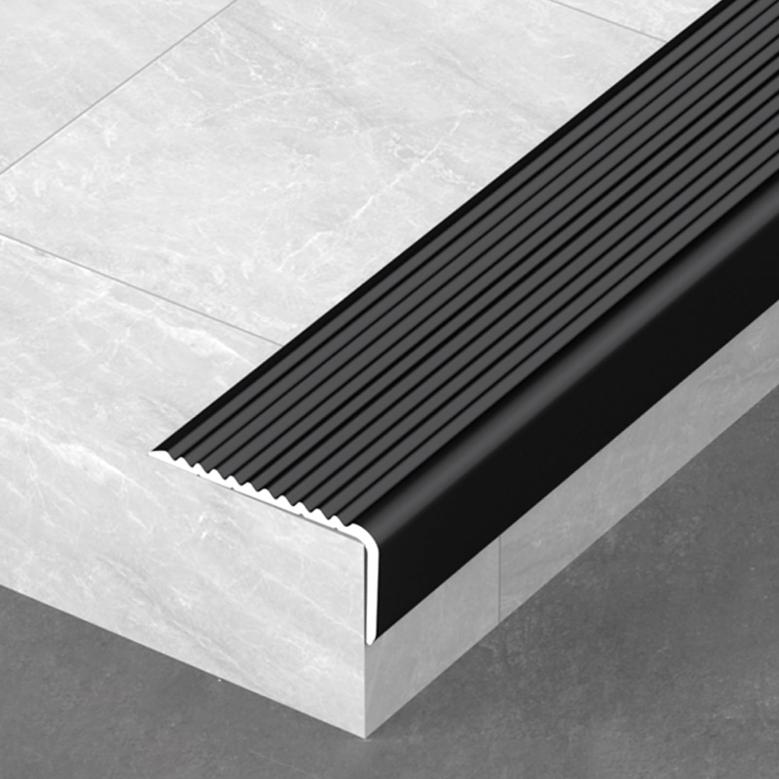 HJXGQJM Perfil De Escalera De Aluminio En Forma De L, Antideslizante De Borde Escalonado, para Cantos Escaleras Tiras, Esquina para Cantos，90cm Tira De Transición De Borde De Escalera(Noir,100x30mm)