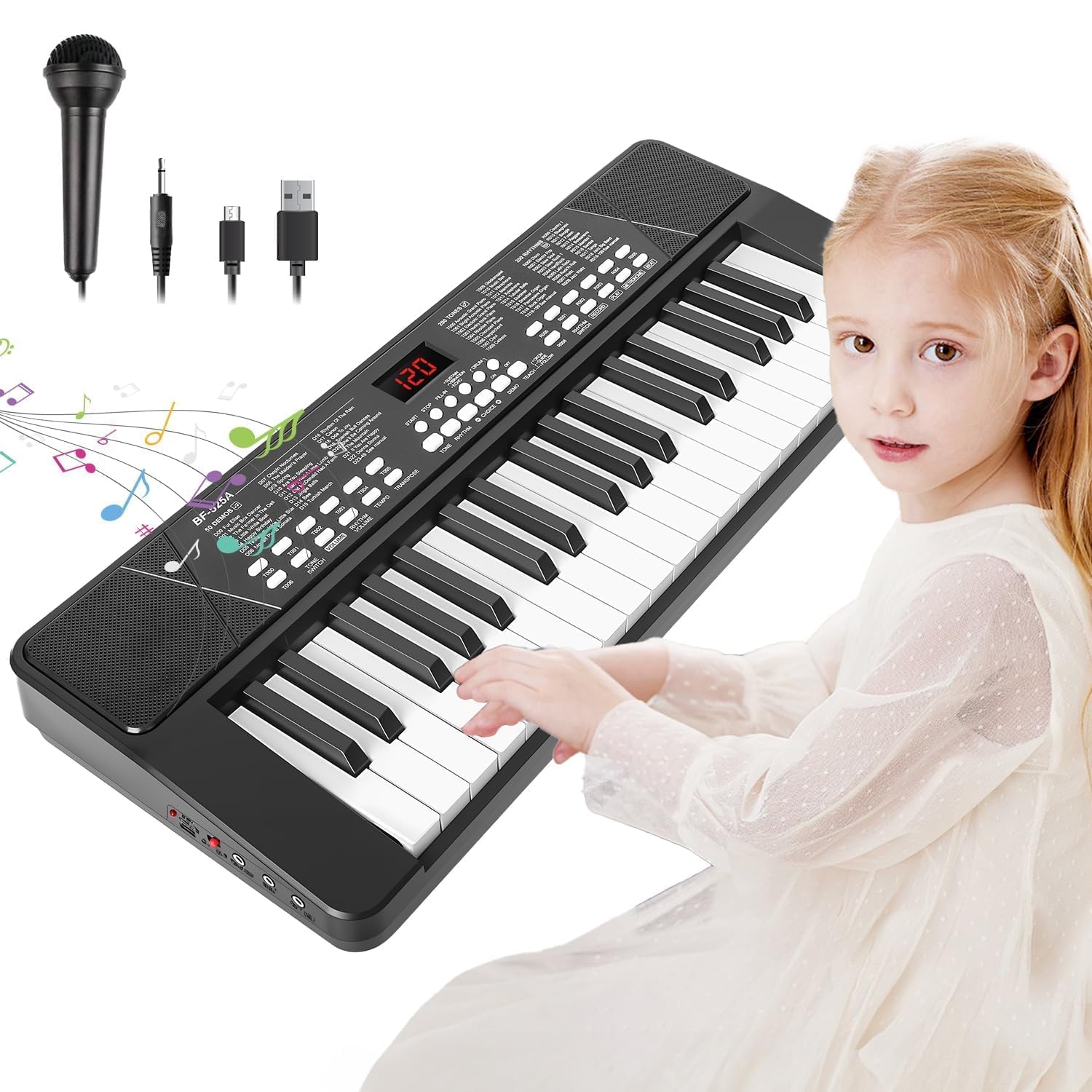 Tastiera Pianoforte 37 Tasti Portatile 1200mAh Batteria Ricaricabile Elettrica con Microfono Regalo Bambini