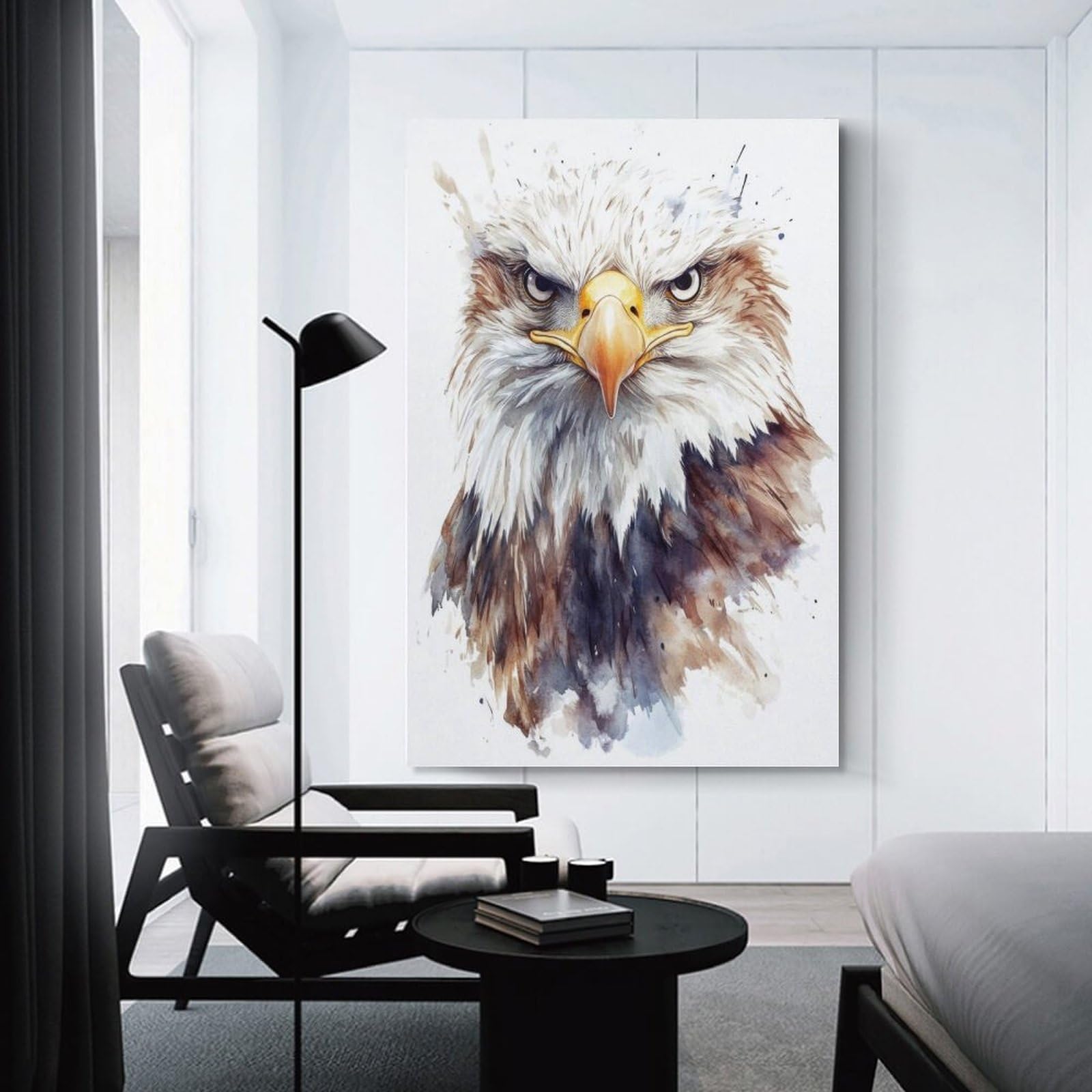 Junmoney Watercolor Bald Eagle Portrait Wall Decor Canvas Print, 20x30inch(50x75cm), for Living Room, Lounge Or Sitting Room, Easy Decor for Gallery Walls