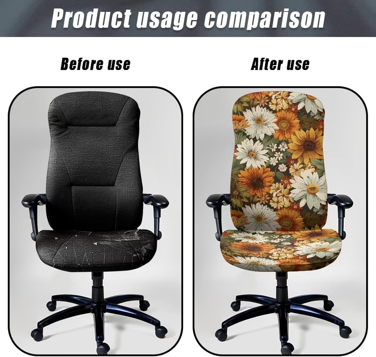 Sunflower Rotating Boss Computer Chair Slipcovers Non-Slip Fall Decor Office Desk Chair Seat Cover Stretchable Easy Care High Back Office Slipcover Breathable Universal Fit