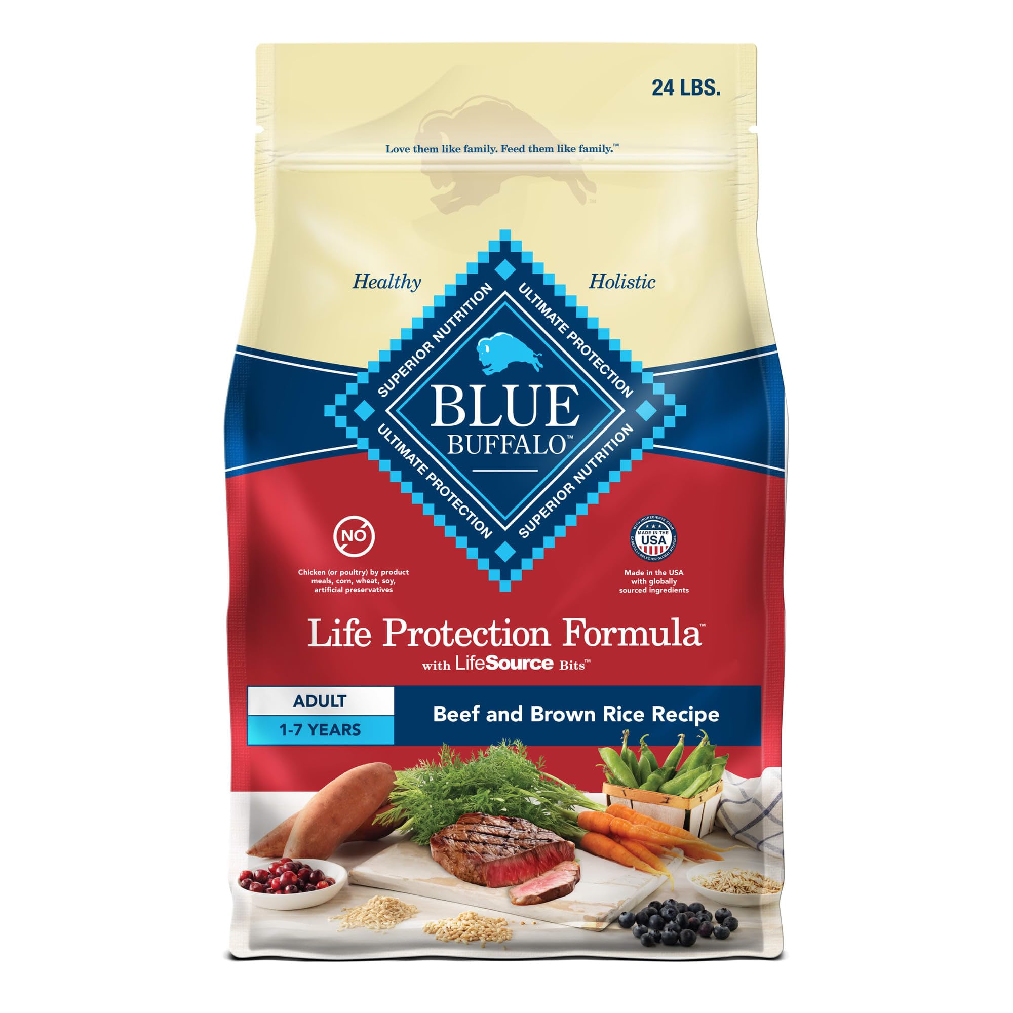 Blue Buffalo Life Protection Formula Beef & Brown Rice Natural Dry Dog Food, 24 lbs.