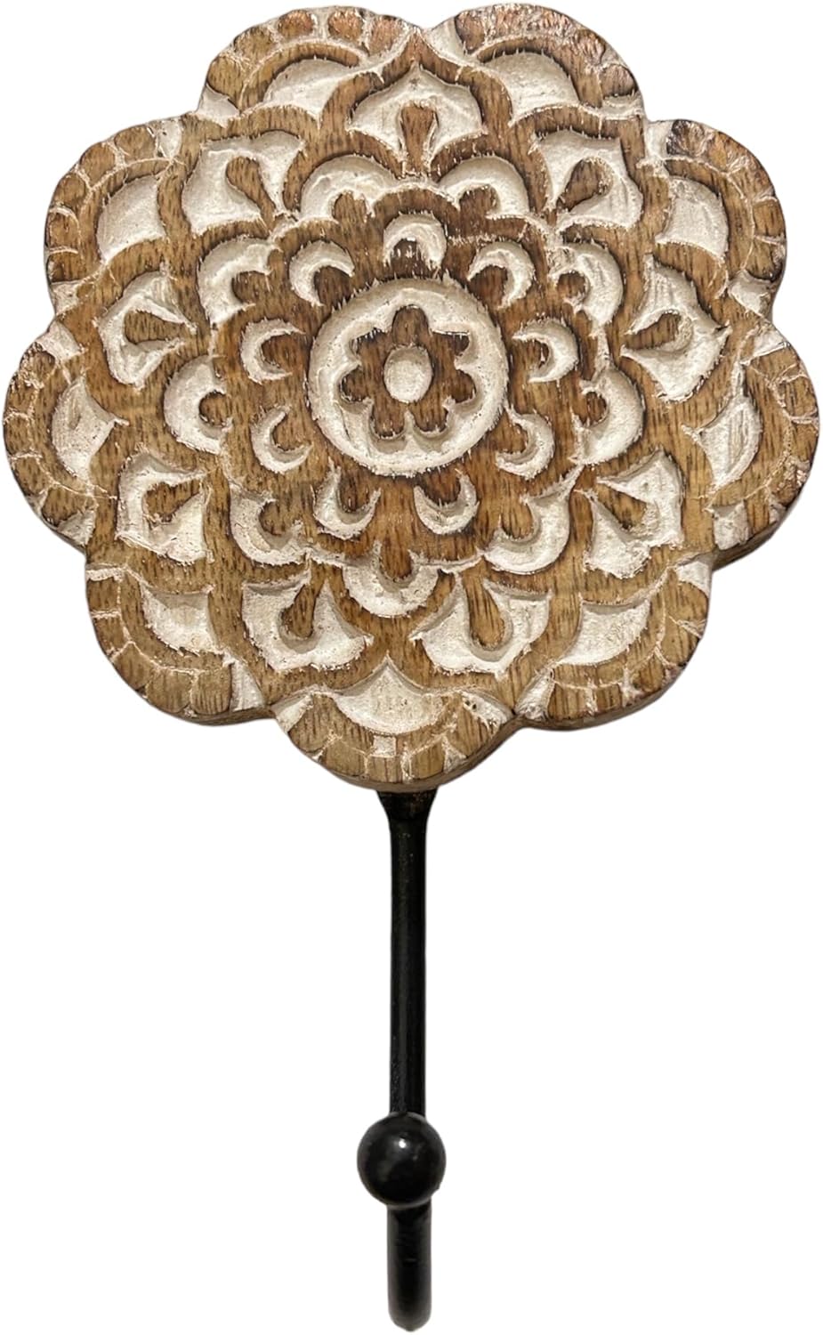 SB Arts Wooden Wall Hooks Decorative Mandala Art Boho Chic Handmade Heavy Duty Wooden Wall Mount Vintage for Hanging Coats Modern Wood Carved Key Hook for Purses Towels Keys Clothes Jewelry Hanger