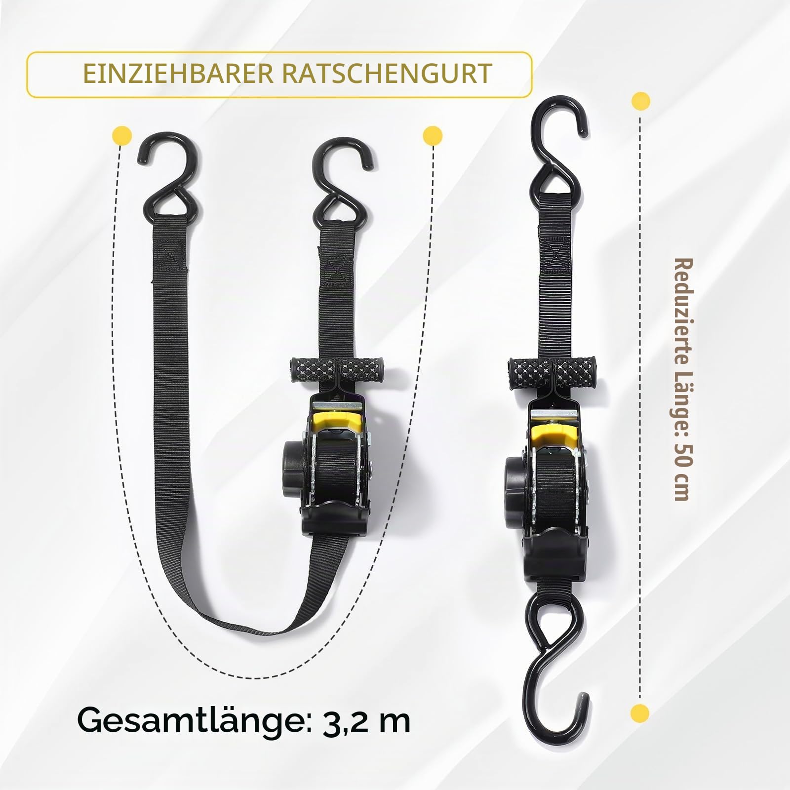 4 Stück Automatik Spanngurte - 3 m x 25mm, 680KG Automatischer Spanngurtaufroller mit S Haken - Spanngurte mit Ratsche - Selbstaufrollend Spanngurt Zurrgurte für Ladungssicherung,LKW, Anhänger