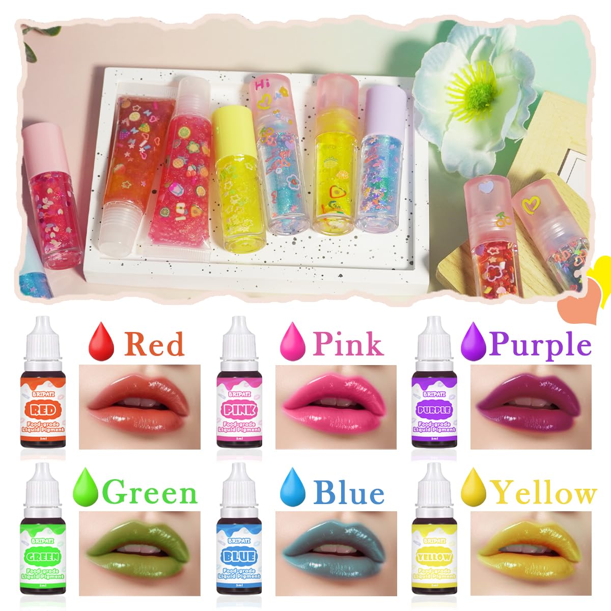 BRIPATI DIY Lip Gloss Making Kit with Clear Base, Pigments, Glitter and Tubes