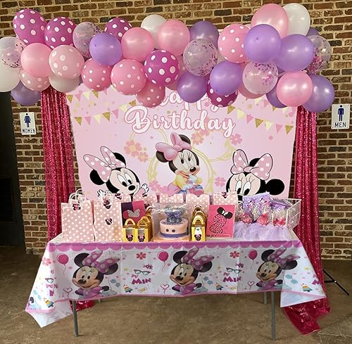 Miniatura 6 de Telón de fondo y mantel de ratón de dibujos animados rosa para niñas, decoración de fiesta de cumpleaños, baby shower, fiesta de cumpleaños,