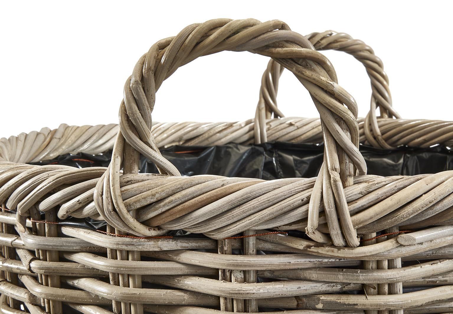 Kobolo Pflanzkorb rund geflochtener Rattan Übertopf mit Folie 40 cm Grau