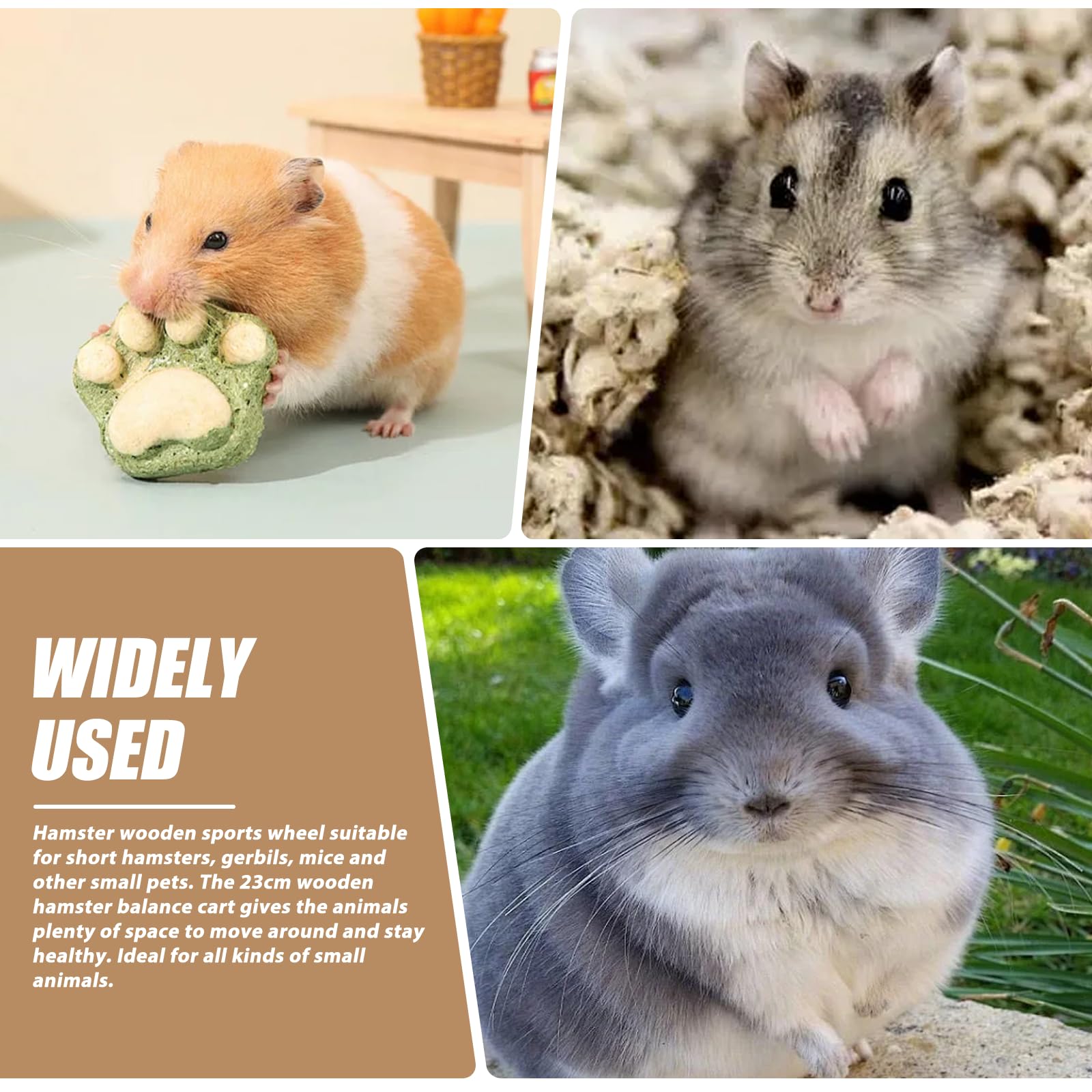 Rueda de madera de 23 cm para hámsteres y mascotas pequeñas, silenciosa rueda de madera para hámsters enanos, jerbos, ratones, juguetes para animales pequeños