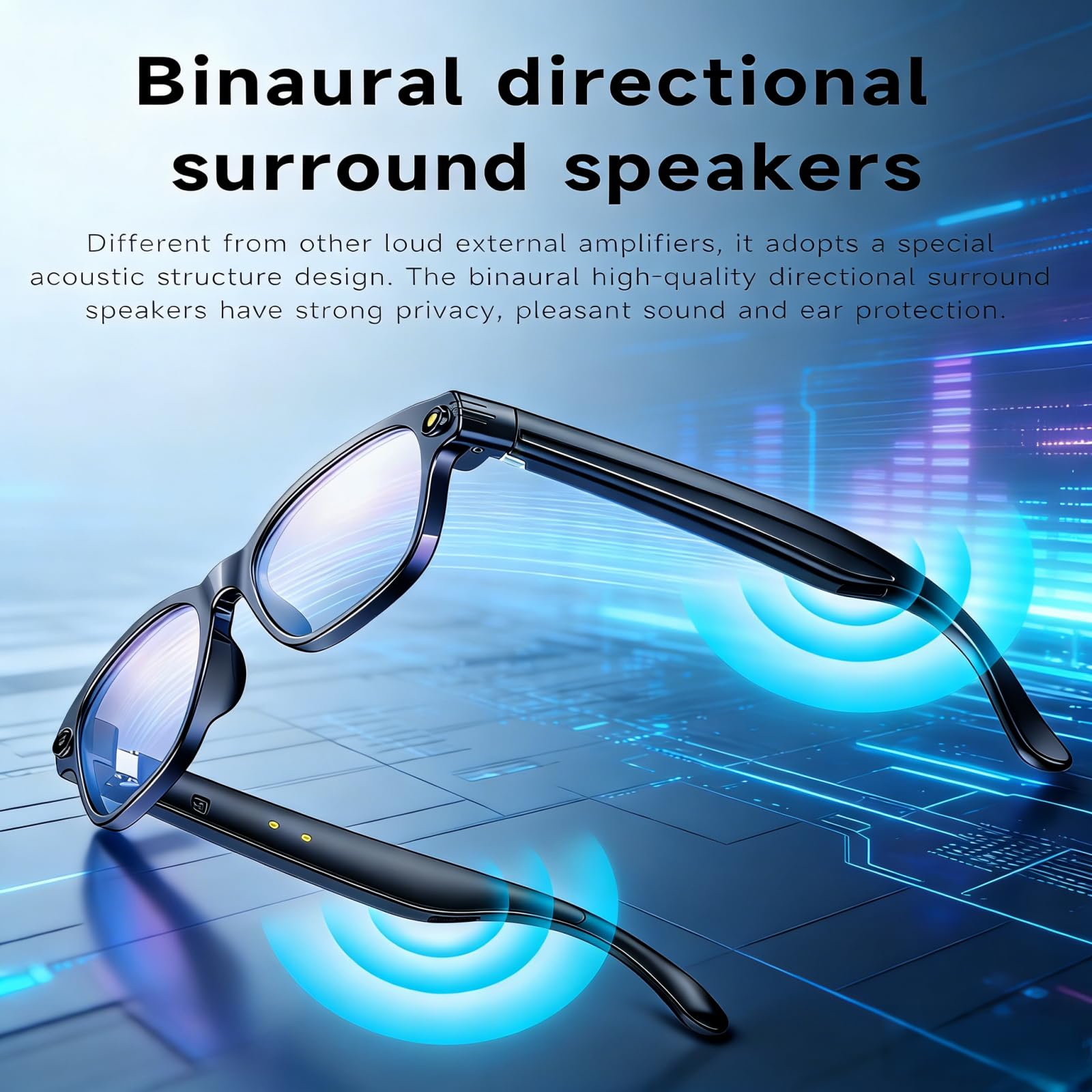 AI Brillen mit HD 8MP Kamera, Smart Glasses mit 270mAh, 1200P Videoaufnahme, Bluetooth 5.4, Echtzeit-KI-Übersetzung & Objekterkennung, Blau licht, Zwei Mikrofone für Anrufe, Aufnahmen