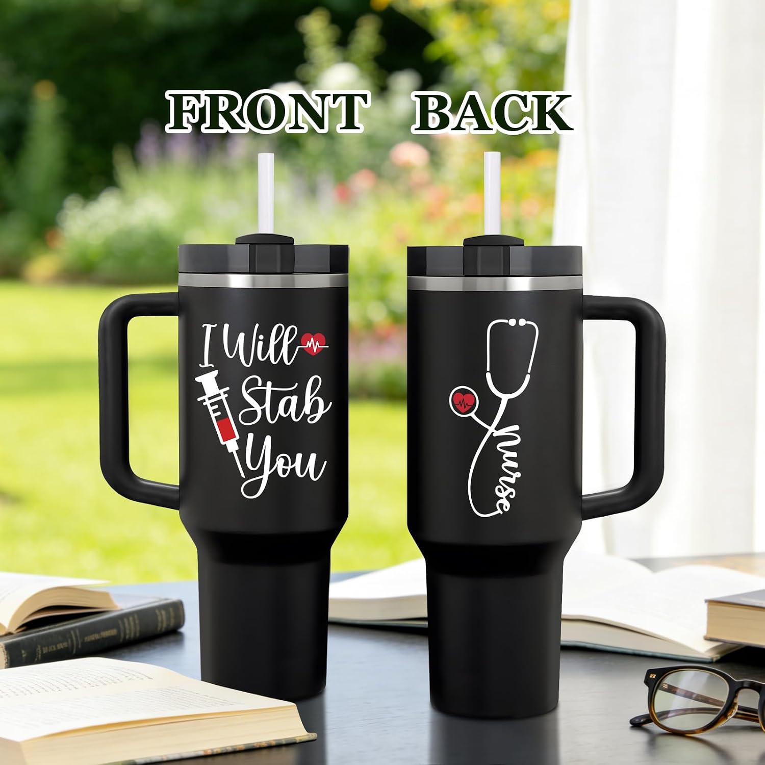 BIRGILT Nurse Gifts for Women - 40 oz I Will Stab You Tumbler with Handle image 2