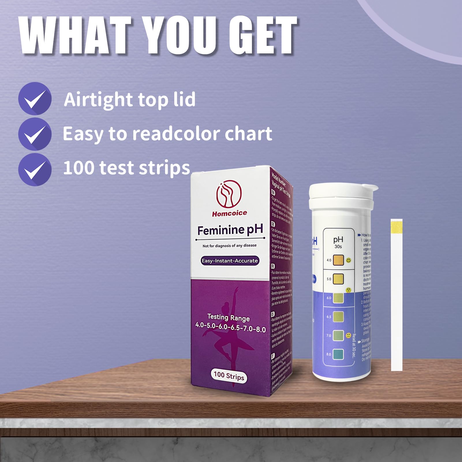 Bandelette pH (100 pièces) Test pH Féminin pour surveiller l’acidité précise et l’équilibre alcalinité