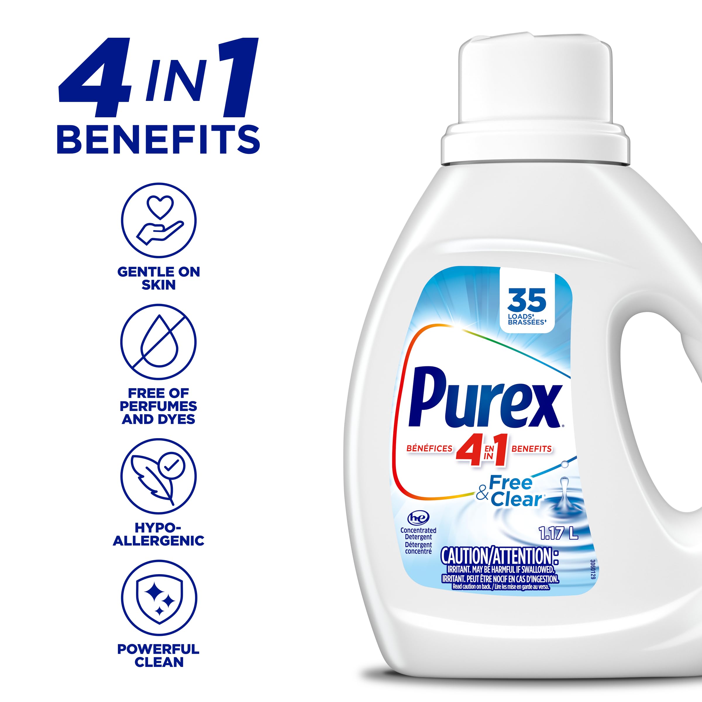 Purex Free and Clear, Concentrated Hypoallergenic Liquid Laundry Detergent for Sensitive Skin, Free of Perfumes and Dyes, 1.17L, 35 Wash Loads, HE Compatible - 5