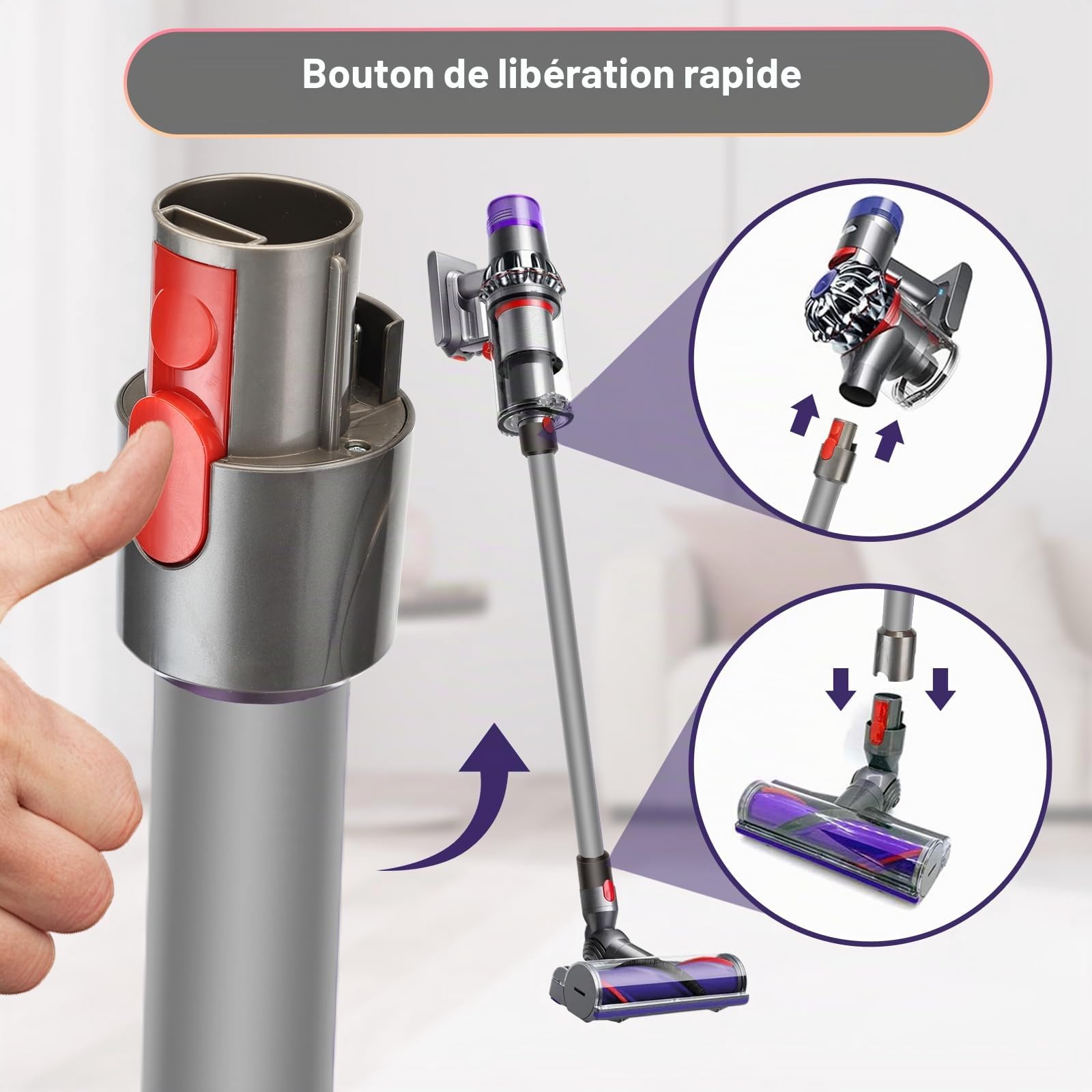 Tube Extension pour Dyson V15 V11 V10 V8 V7 Aspirateur, Pièces de Rechange pour Dyson, Tube Prolongateur Rallonge Accessoire, 73cm - Gris