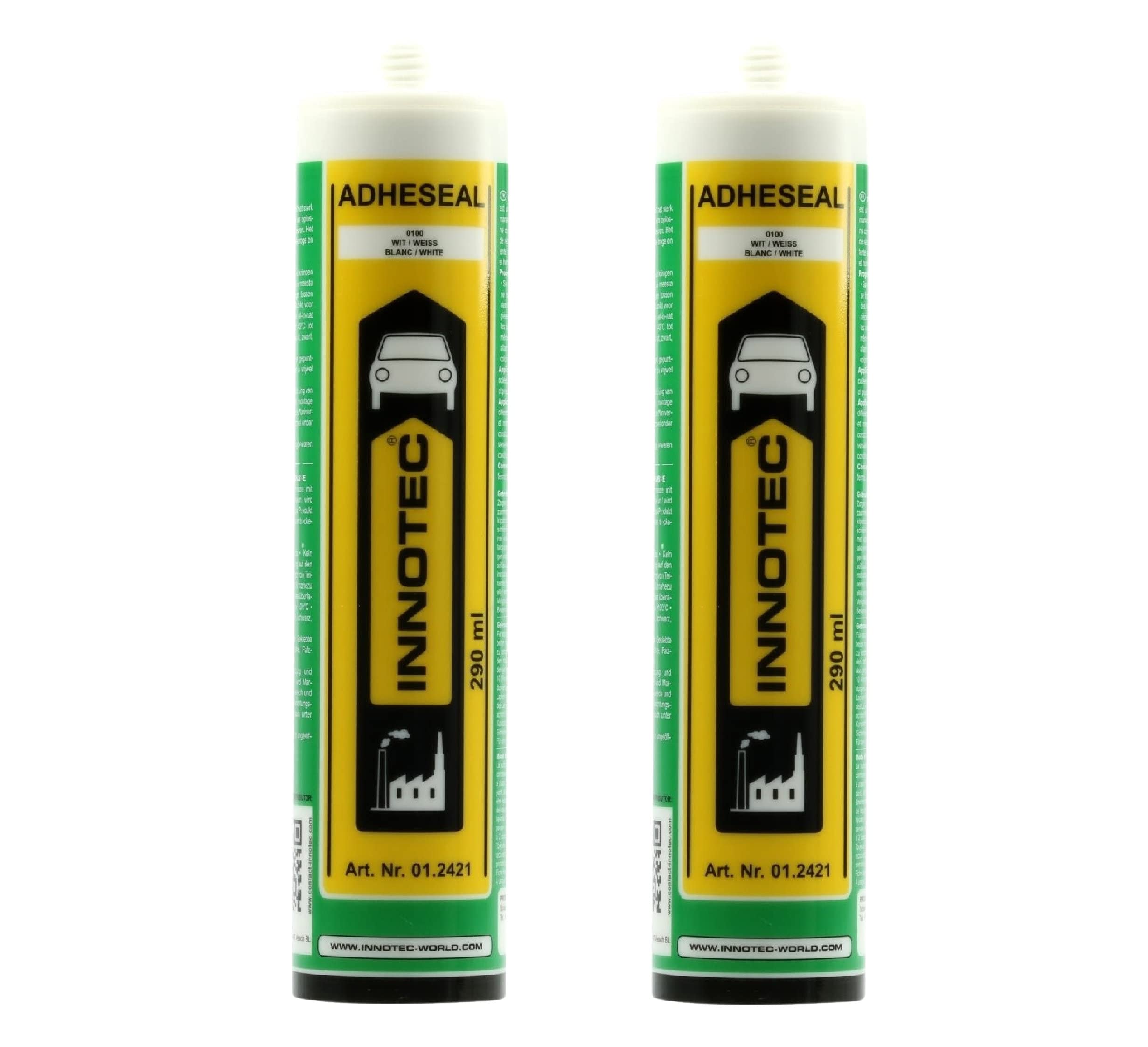2 pezzi Innotec Adheseal Bianco colla e sigillante a base di polimeri MS – Aderente anche a materiali delicati – Verniciabile bagnato – 290 ml Adheseal sigillante elastico permanente