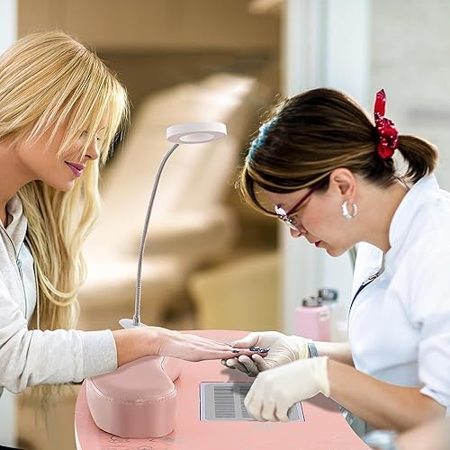Miniatura 9 de GOFLAME Mesa de manicura para uñas, escritorio plegable para técnico de uñas con ventilación eléctrica descendente, lámpara LED flexible,