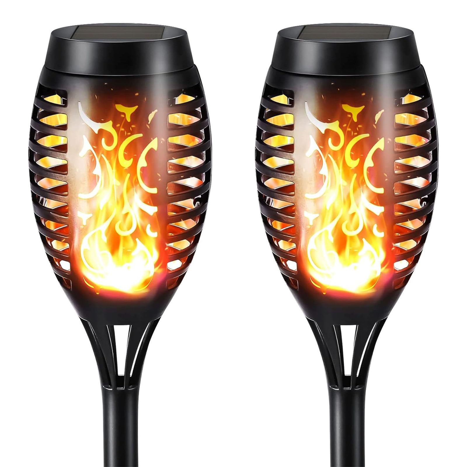 FANSU Pathway Lighting Solar, Flame Style Solar Pathway Lights 1/2/4/6 Pack Waterproof Plug in Garden Lighting Ground Stake Lights for Decorative Outdoor Outside Patio Lawn (Style 1,2 Pack)