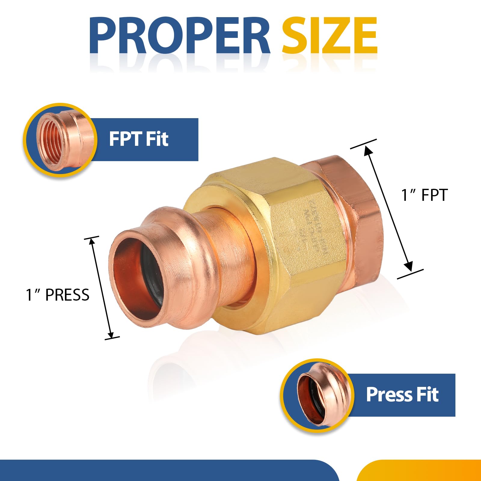 (Paquete de 2) Conectores de unión de Cobre a presión GUOFIS, 1" a presión x 1" Hembra (FPT), unión LF de Cobre a presión Hembra (PRESS076-2Pack)