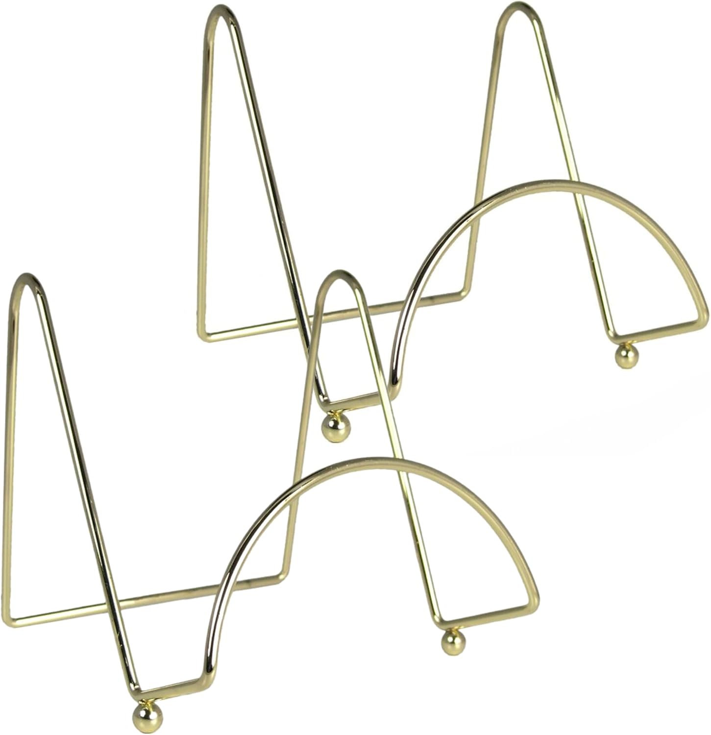BANBERRY DESIGNS Display Easel Stand Set of 2, 6 Inch Brass Metal Plate Stands with Feet, Decorative Display Holders for Plates, Books, Picture Frames, Plaques, Photos, Art, Collectibles and Signs