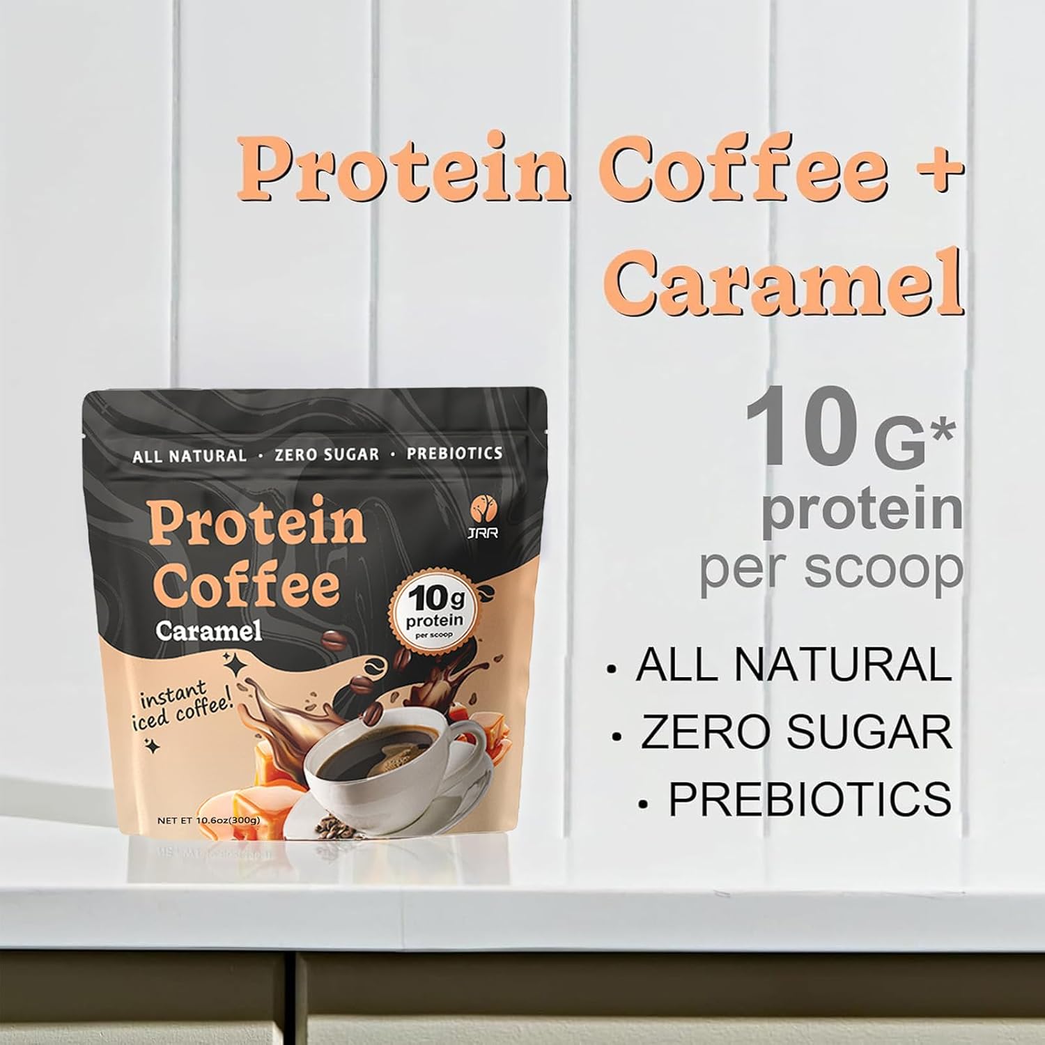 Caramel Protein Coffee Powder - Premium Whey Protein & Instant 100% Arabica Coffee, Low Carb, No Added Sugar, No Artificial Sweeteners or Flavors, 300g (1pc) - Image 3