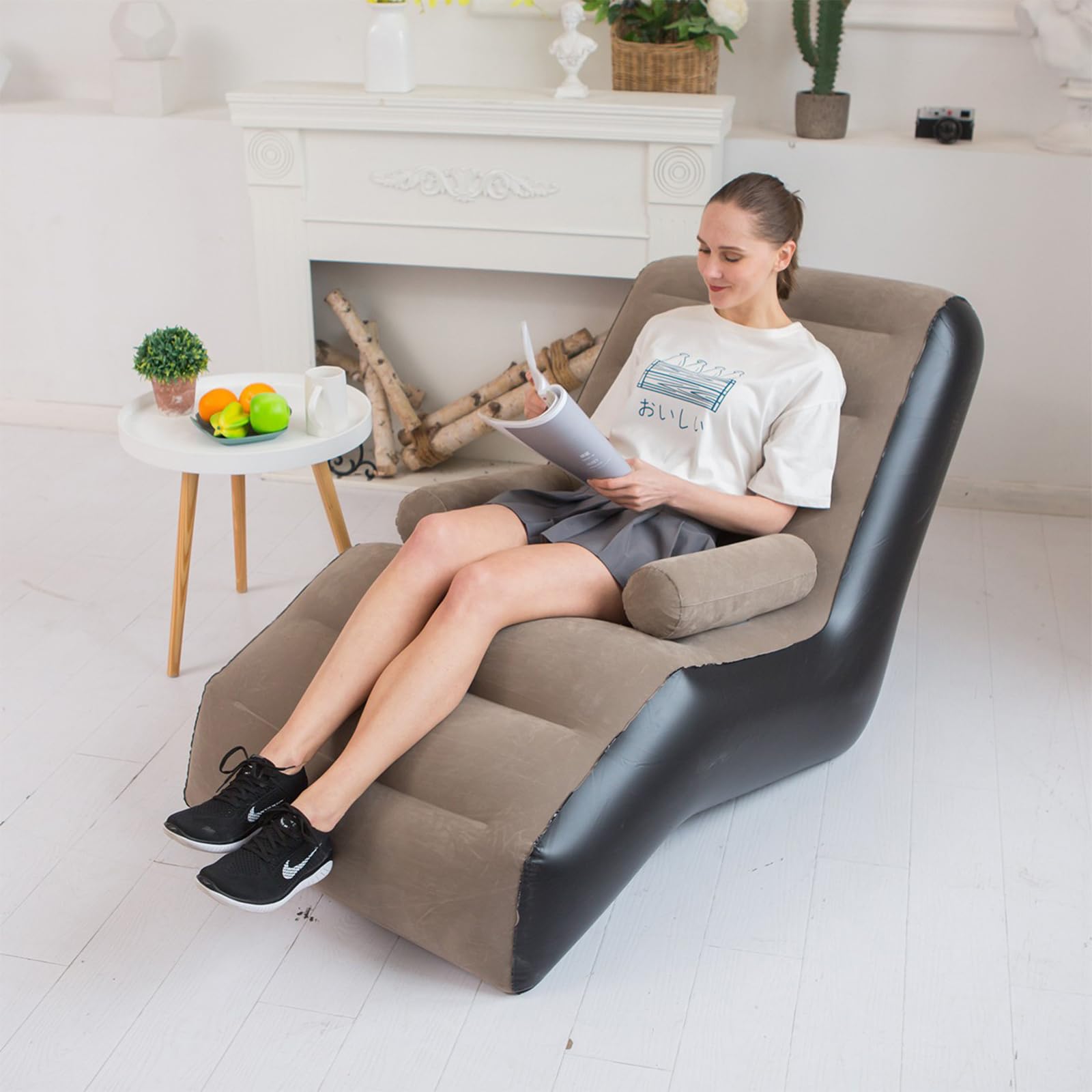 Canapé gonflable, canapé de camping avec repose-pieds, canapé gonflable portable en velours, fauteuil gonflable, fauteuil de piscine, airlounge, pouf d'extérieur, pour le camping, la maison (1