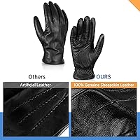 Vista 3 de Alepo Genuine Sheepskin Leather Gloves for Men, Winter Warm Touchscreen Texting Cashmere Lined Driving Motorcycle Gloves