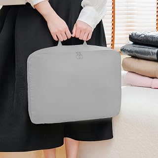 Large Clothes Storage Bag with Zipper Travel Organizer for Bedding Comforters Blankets Wardrobe Closet Use 1 Pcs(Grey)