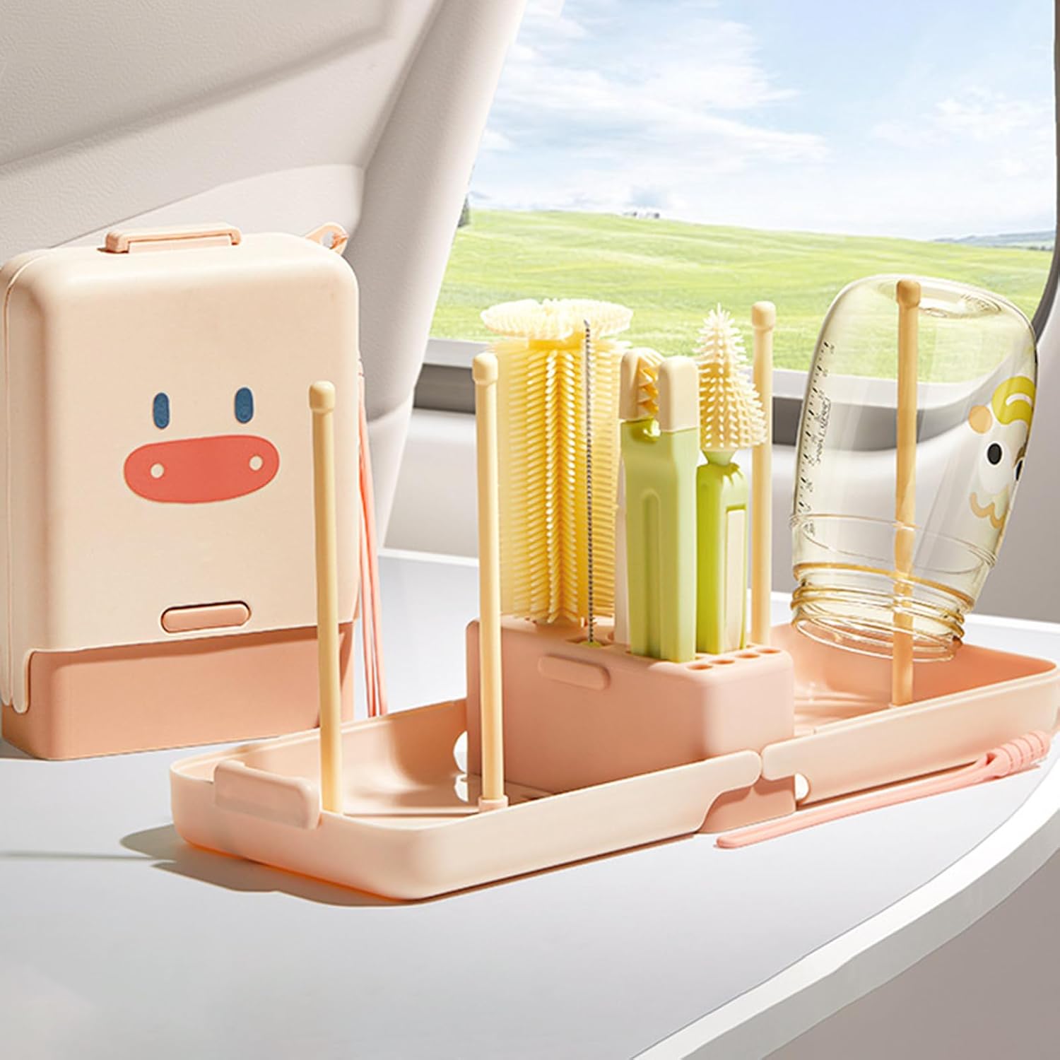 哺乳瓶クリーニングブラシセット | ボトルブラシクリーナーとストロー、ストロー、おしゃぶり、シリコン、オーガナイザーケース、乾燥ラッ
