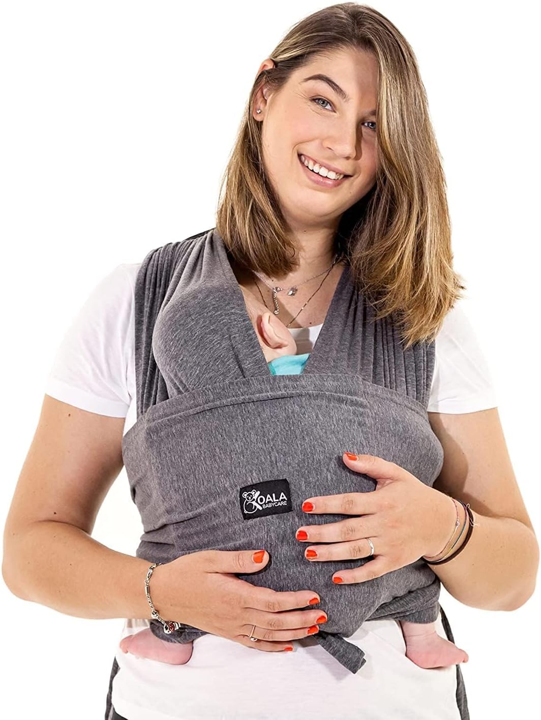 Koala Babycare Baby Sling Easy to Wear - Certified Ergonomic Support - Multi-Purpose Stretchy Baby Carrier Suitable up to 9 kg - Baby Wrap Carrier for Newborn - Anthracite - Registered Design