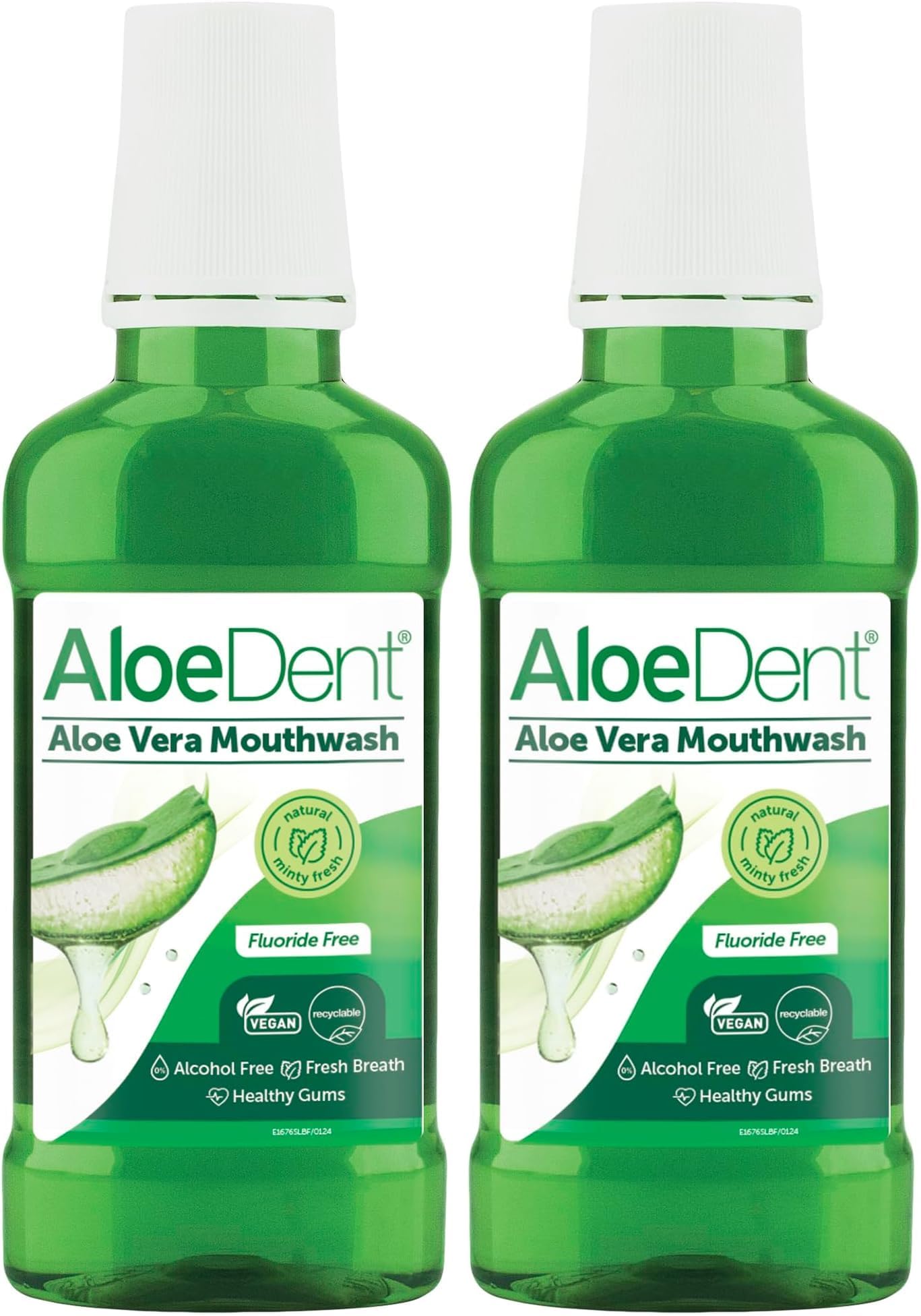 AloeDent, Aloe Vera Mouthwash Fluoride Free, Natural Action, Vegan, Cruelty Free, SLS Free, Alcohol Free, Healthy Gums, 250 ml (Pack of 2)