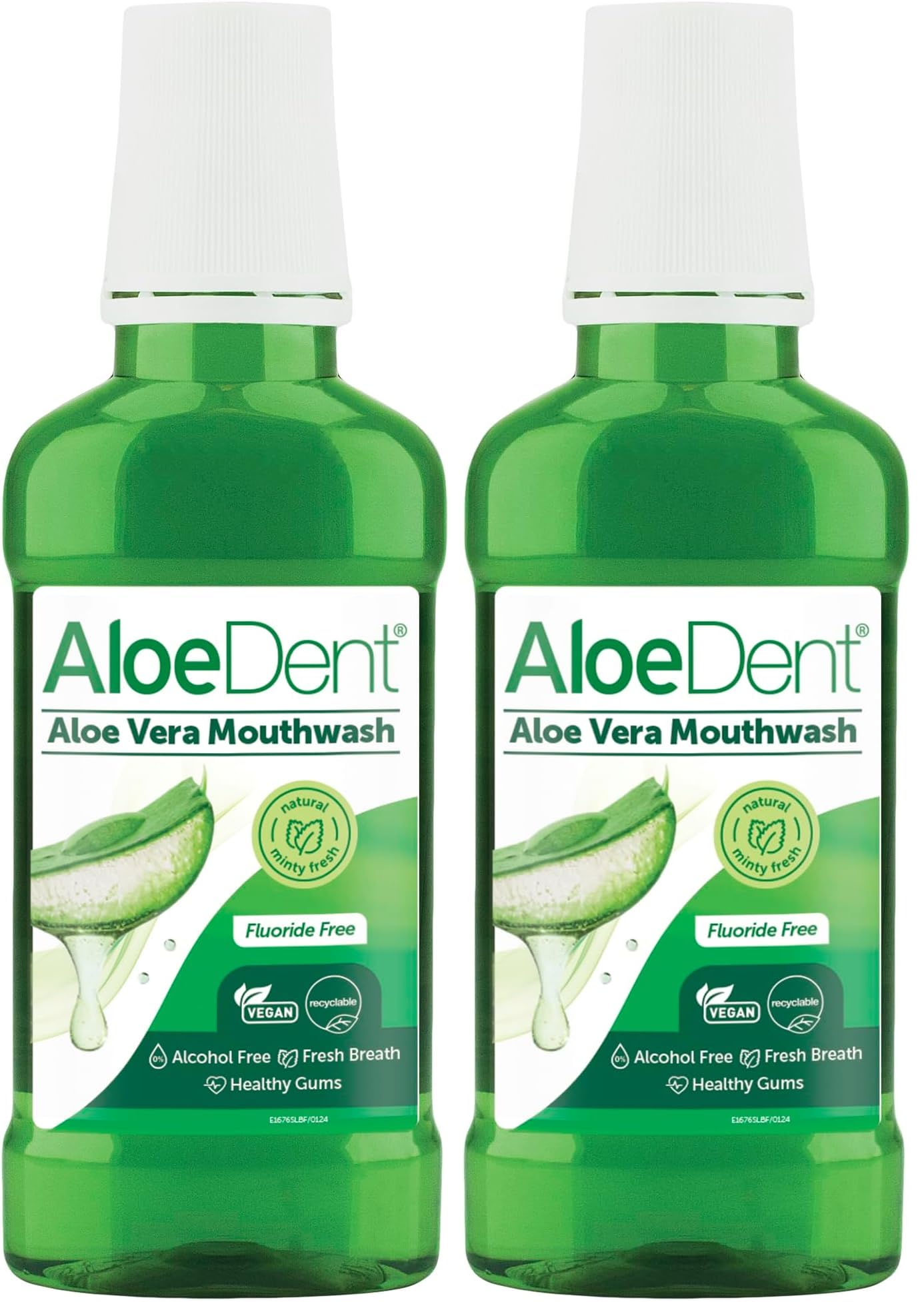 AloeDent, Aloe Vera Mouthwash Fluoride Free, Natural Action, Vegan, Cruelty Free, SLS Free, Alcohol Free, Healthy Gums, 250 ml (Pack of 2)