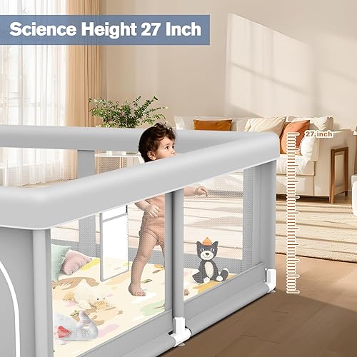 Miniatura 6 de Corralito para bebés con alfombra, 50 x 50 pulgadas, corralito para bebés y niños pequeños, patios de juegos en interiores y exteriores, corral de