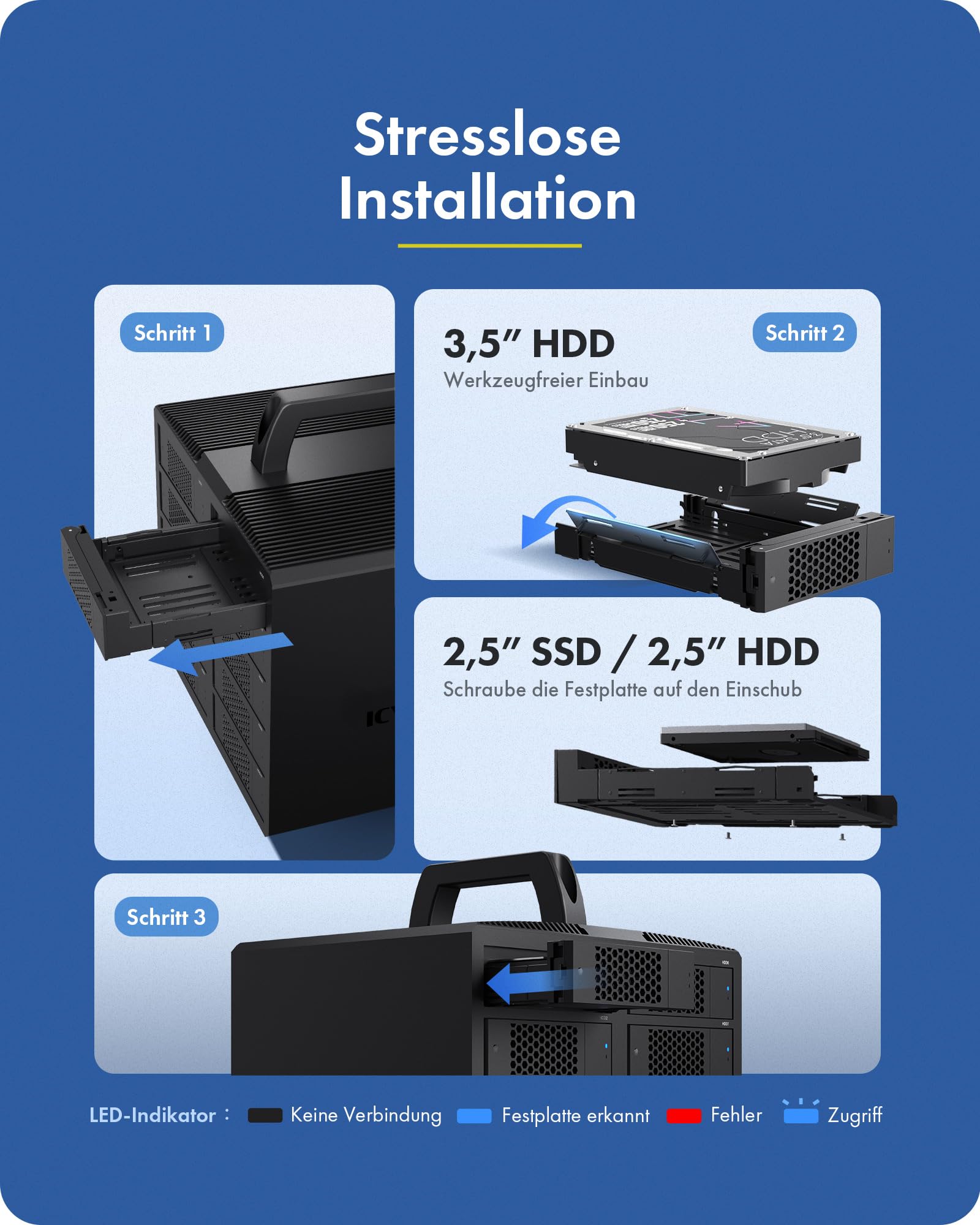 ICY BOX 10-Fach Gehäuse, HDD/SSD 2,5"/3,5", SATA, USB-C, IB-3710-CU31