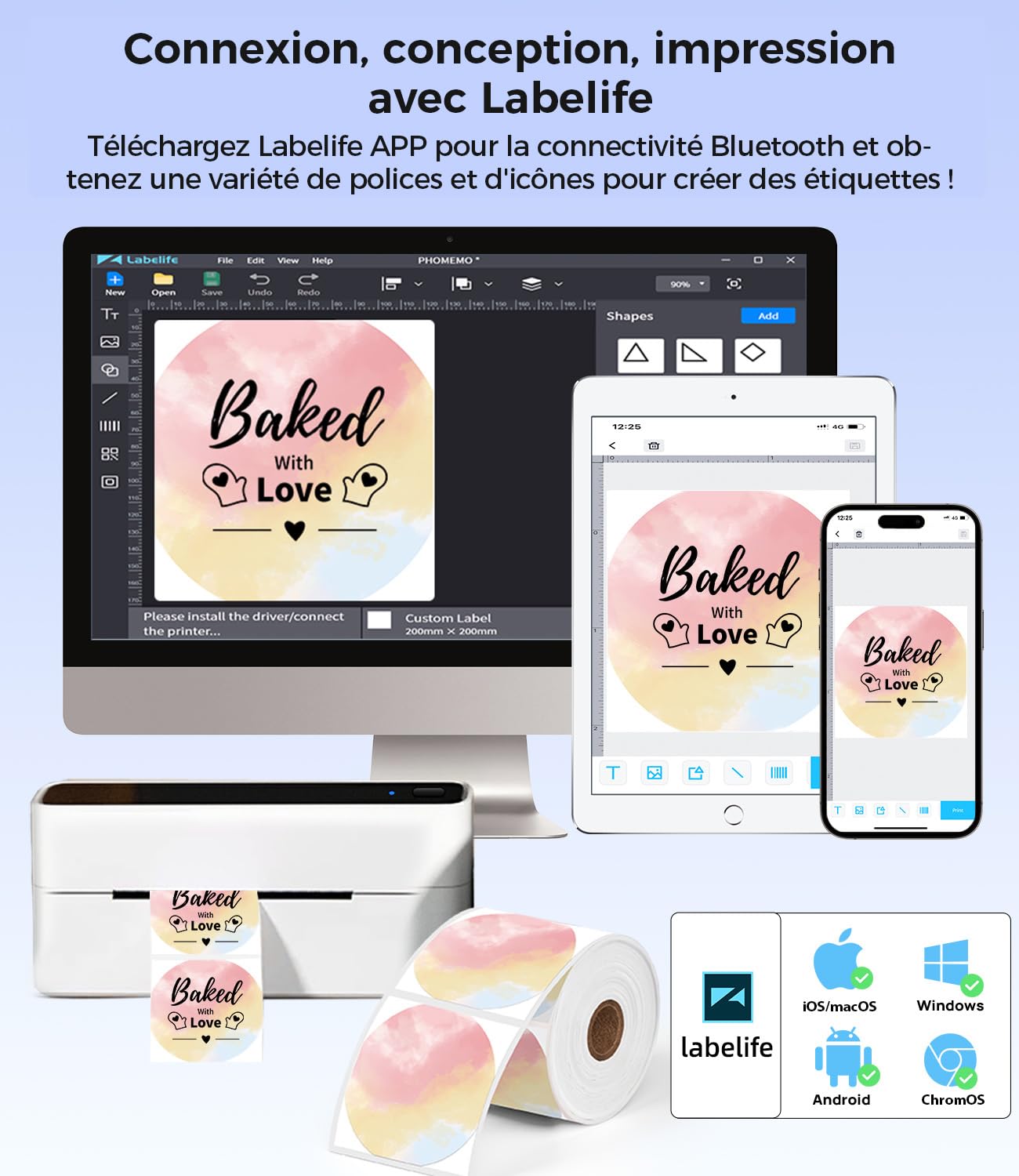 Phomemo PM241BT Imprimante d'étiquettes Bluetooth Thermique 4x6 pour Expédition Code à Barres