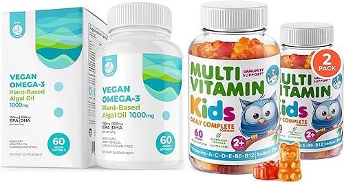 Gomitas multivitamínicas para niños y cápsulas blandas veganas Omega 3