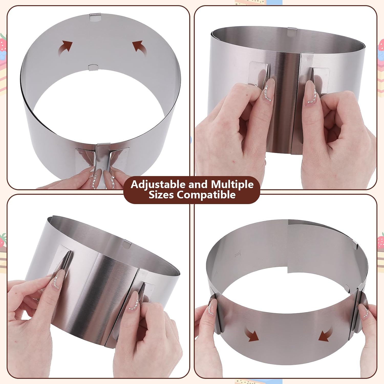 Adjustable Mousse Cake Ring Mold Set Extendable Stainless Steel Rectangle Shaped Cake Cutter 18 x 13 x 4 Inch with 20Pcs Baking Parchment,2Pcs Scraper for Baking Birthday Party Dessert