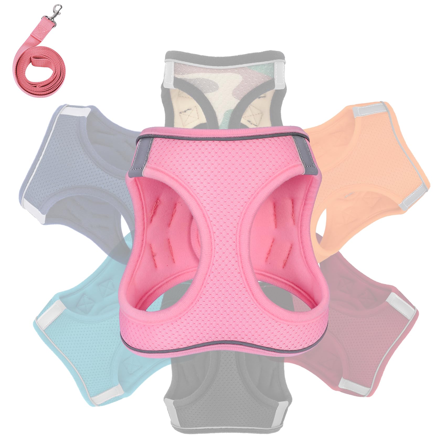 KTHZI1-2 Pack Dog Vest Harness with Leash Set，No-Pull Pet Harness with 1 Leash Clips, Adjustable Soft Padded Dog Vest for Extra-Small/Small Medium Large Dogs and Cats(Pink,XXXSmall)