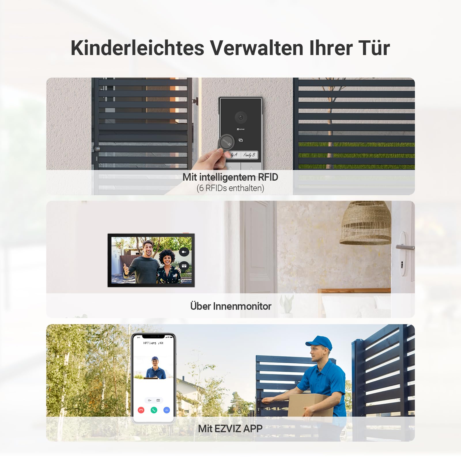 EZVIZ 2K Video Türklingel Kit mit Türsprechanlage & Doppelten 7-Zoll-Farb-Touchscreens, KI Personenerkennung und Zwei-Wege-Audio, Gegensprechanlage mit Türöffner, Dualband-WLAN, HP7 2-Familien-Kit
