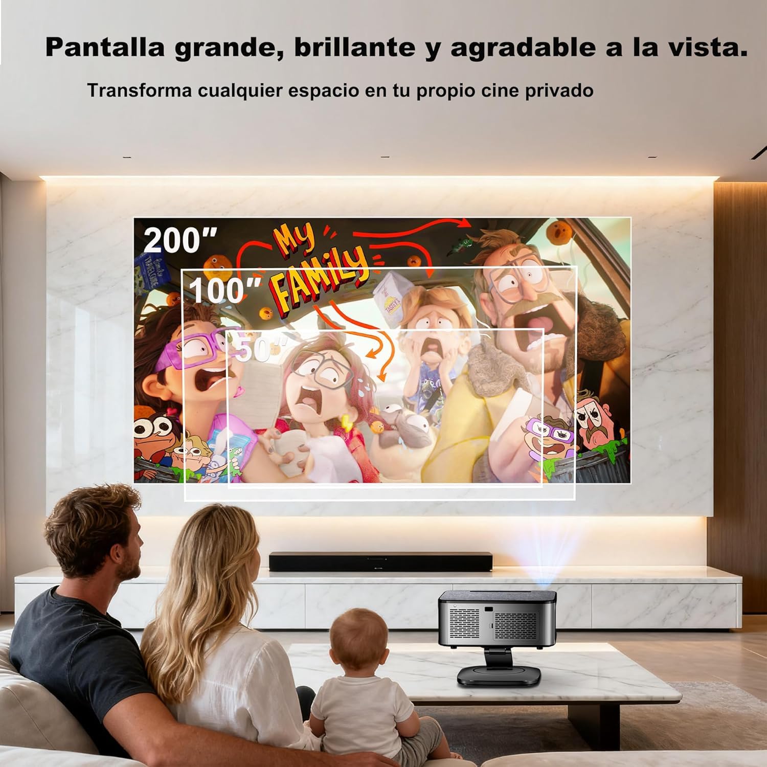 Proyector 4K 【FIFA World Cup/1500 ANSI/Google TV】 XIWBSY Proyector Bluetooth Portatil 38000 Lúmenes, Gira 360 °, Official Apps, Control por Voz, 1080P FHD, Proyectores Video Cine En Casa/Exterior