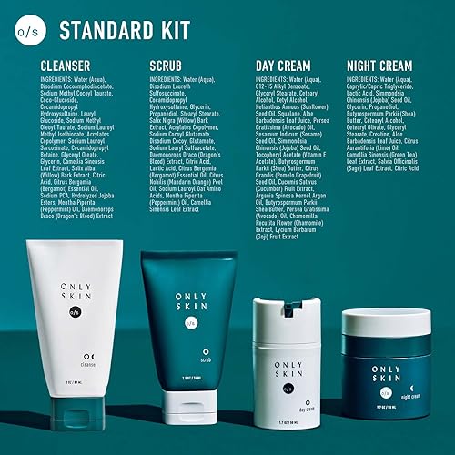 Miniatura 2 de Only Skin Kit estándar de cuidado de la piel para hombre, 4 piezas, limpiador facial, exfoliante facial, crema de día y crema hidratante de noche,