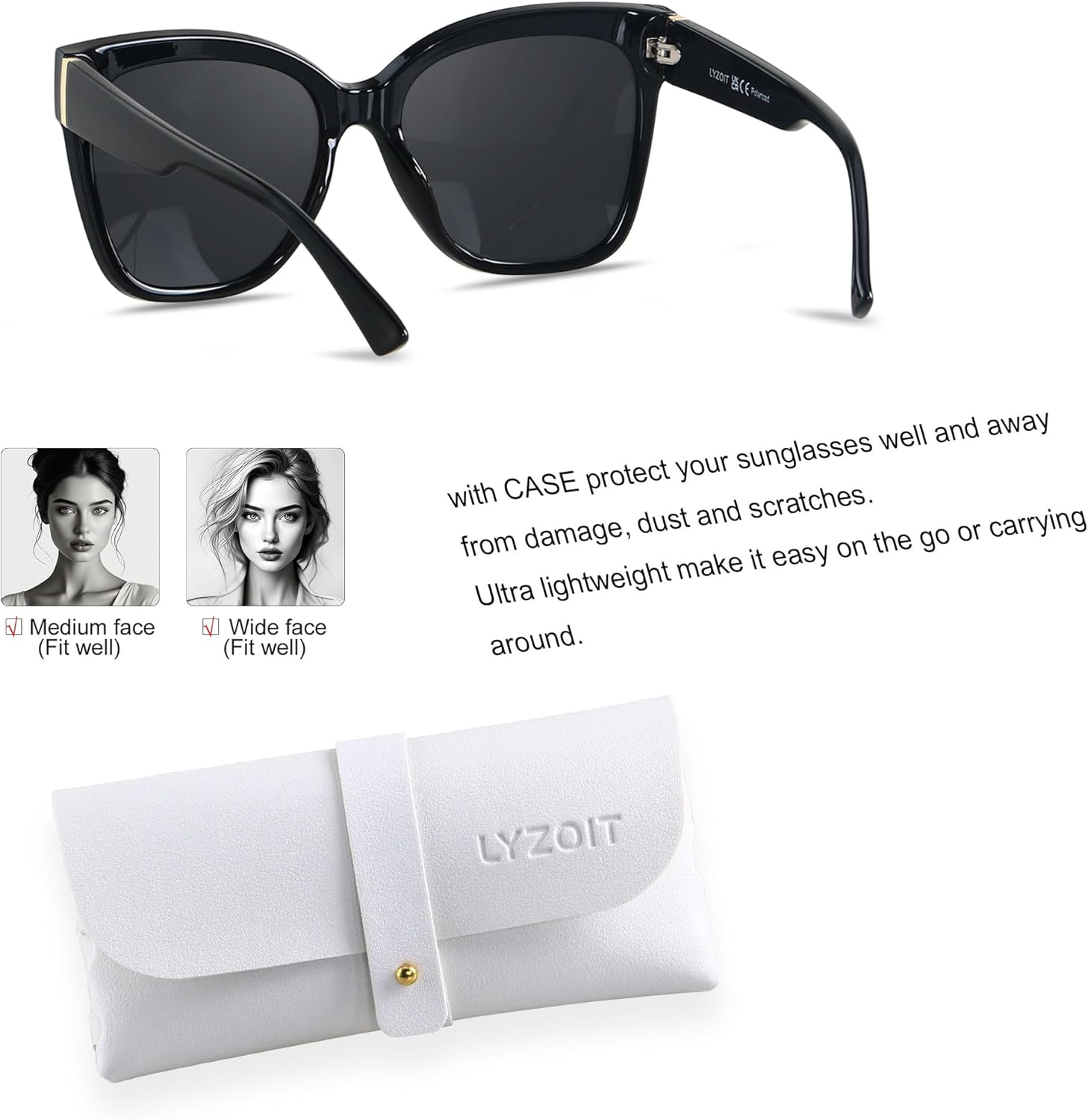 LYZOIT Trendy Oversized Cat Eye Polarized Sunglasses for Women Big Large Cateye Sun glasses - Image 2