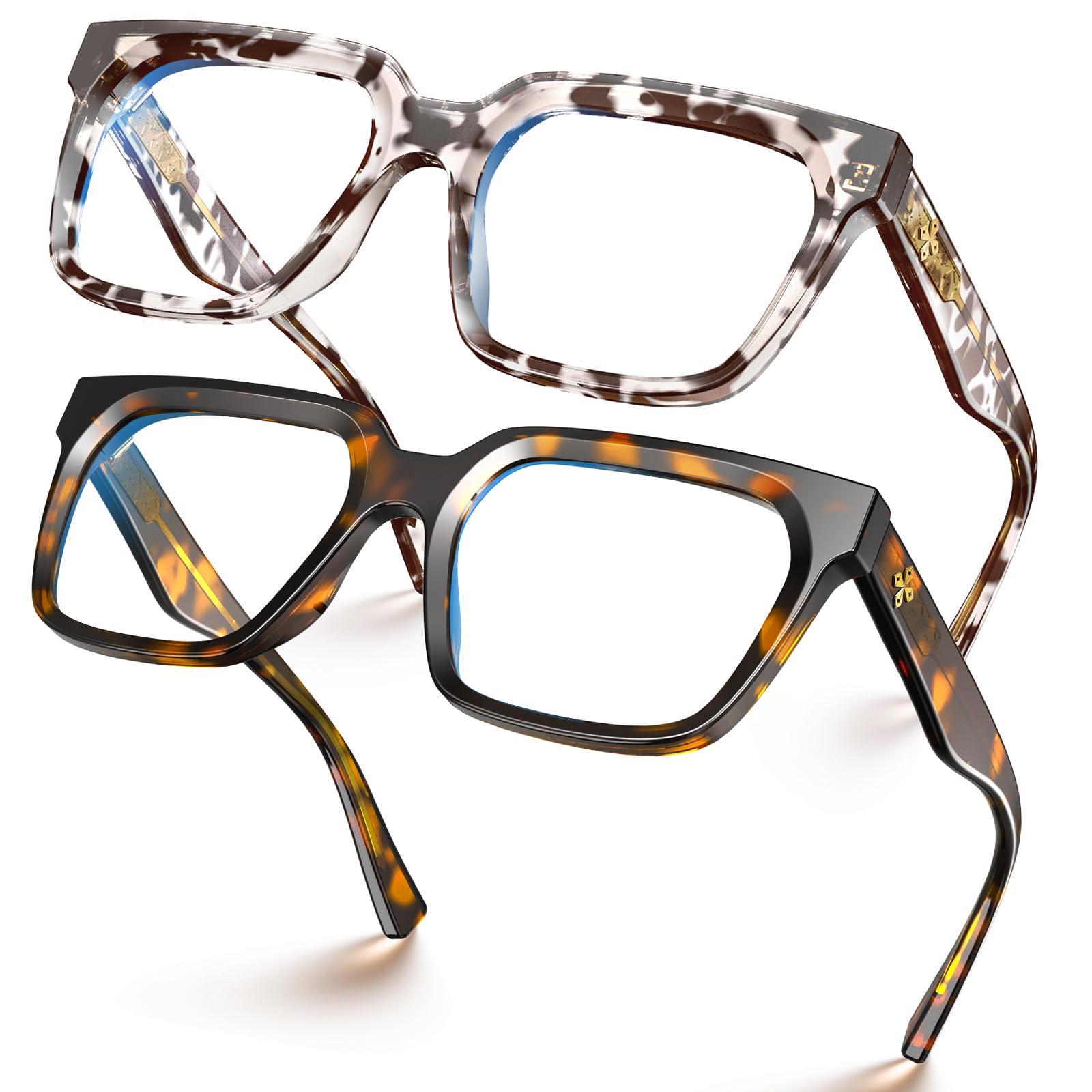 VISOONE 2 Pack Rectangle TR90 Blue Light Blocking Glasses Computer Eyewear with Preppy Look for Women and Men Cougar