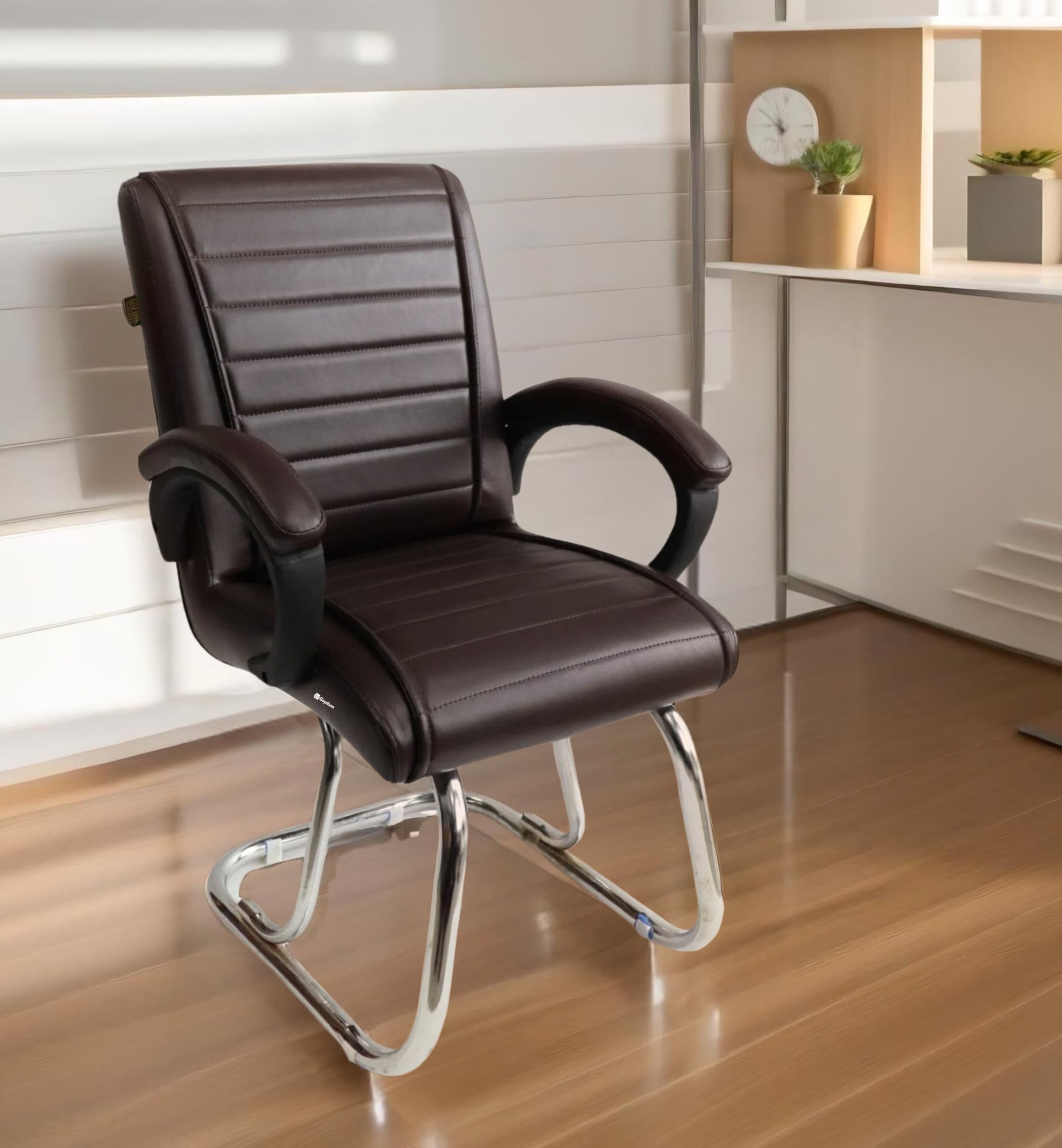 Home Exclusive Visitor Study Reception Chair with Arm Rest and Heavy Frame with Cushioned Seat Back (1, Coffee, SS303_LINEMODEL_1PEC_Coffee)