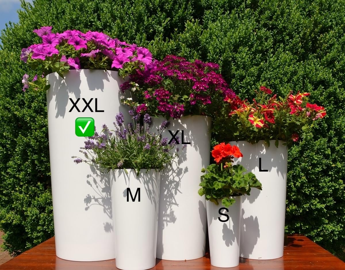 MELTOM Blumenkübel Rund Hochglanz Slim Blumentopf mit Herausnehmbaren Einsatz Weiß XXL-75cm für Innen und Außen