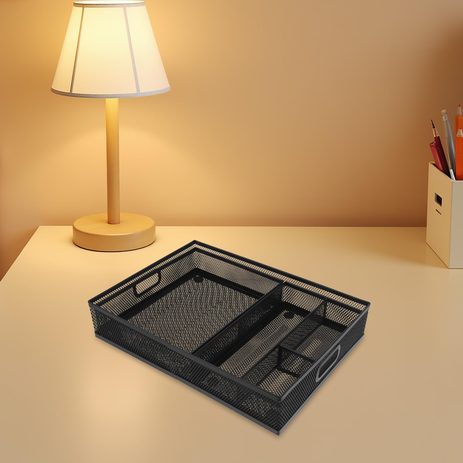 SHINEOFI 3 Pezzi Organizer da Scrivania in Rete per Ufficio Cassetto Divisorio Multifunzione Porta Documenti e Accessori per Cancelleria e Cosmetici
