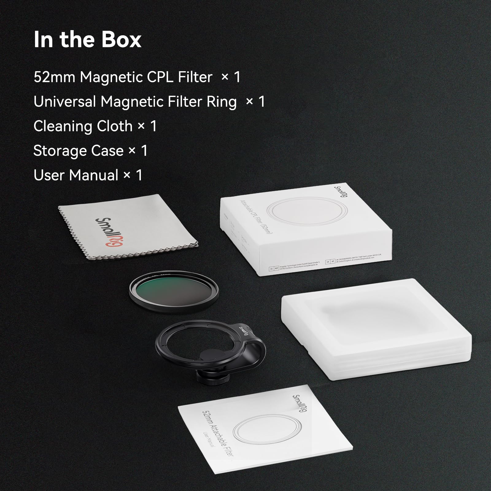 SMALLRIG Kit Filtri Polarizzatori Circolari Magnetici da 52 mm (CPL + Anello Universale) per Telefono - 4389
