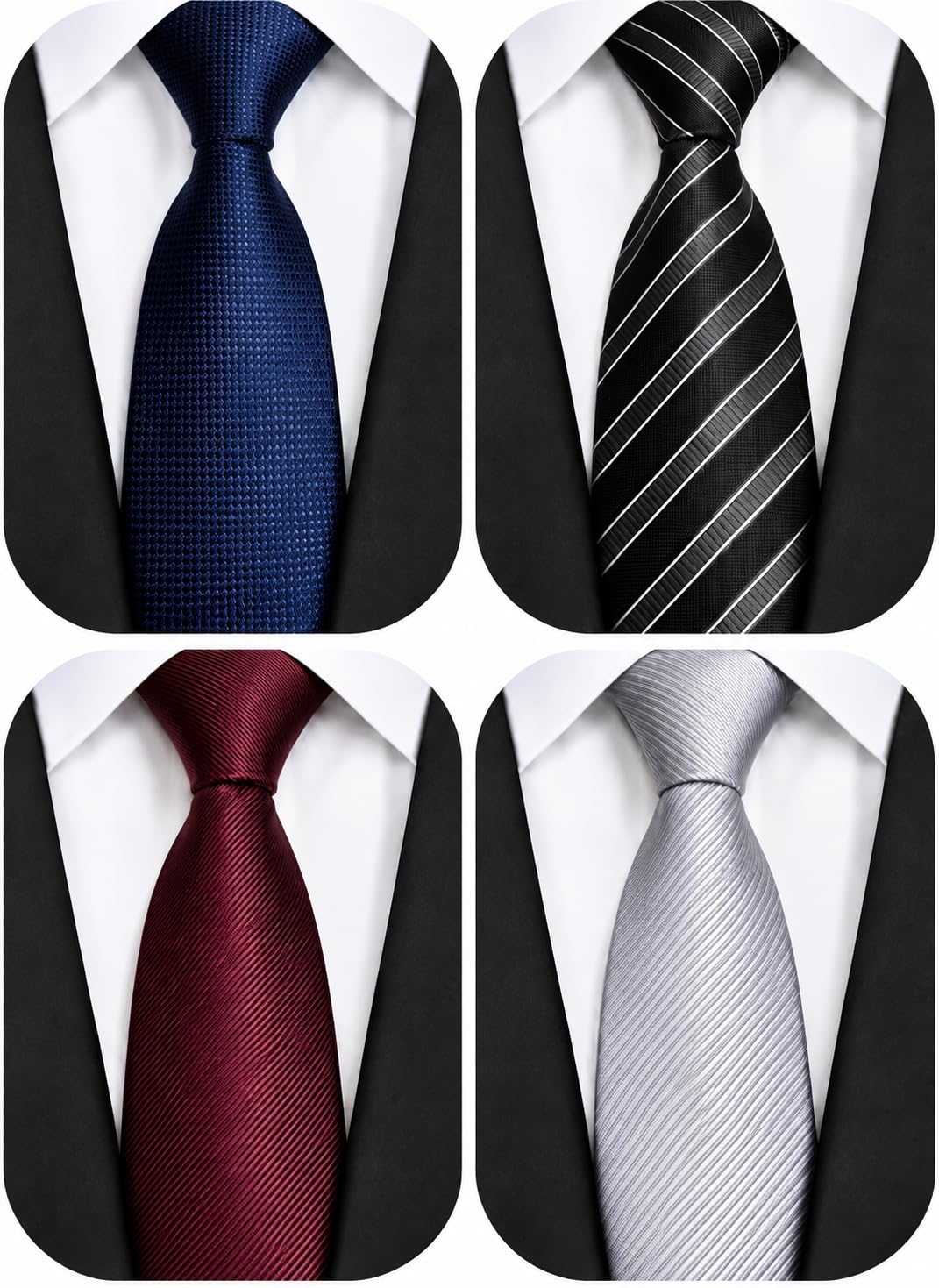 WeiShang Lot 4 PCS Men's Ties Solid Color Neckties Formal Black Ties For Men
