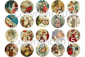 Decoupage Paper Christmas Vintage 1 3/4" Circles Collage Sheet