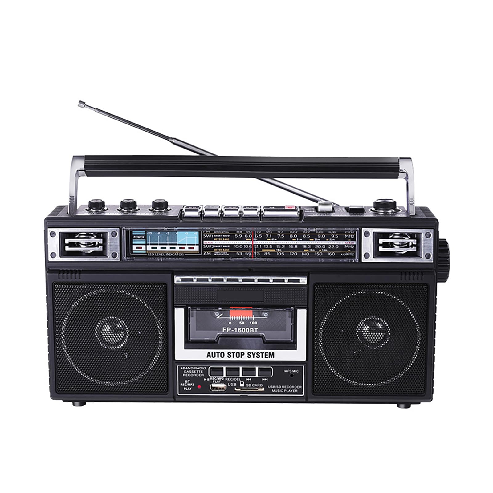 Radio De Cinta Retro, Radio Portátil De Cuatro Bandas, Admite Cinta Bluetooth U Disco Reproducción De Tarjeta SD, Admite Función De Transcripción, Modo De Fuente De Alimentación Dual CC/CA